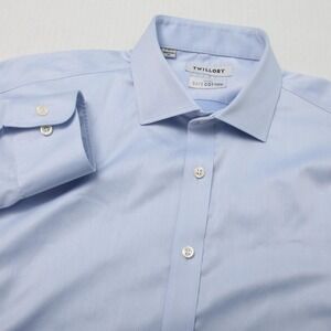 Twillory Dress Shirt Mens 17 Blue Classic Fit Long Sleeve Non-Iron 100% Cotton
